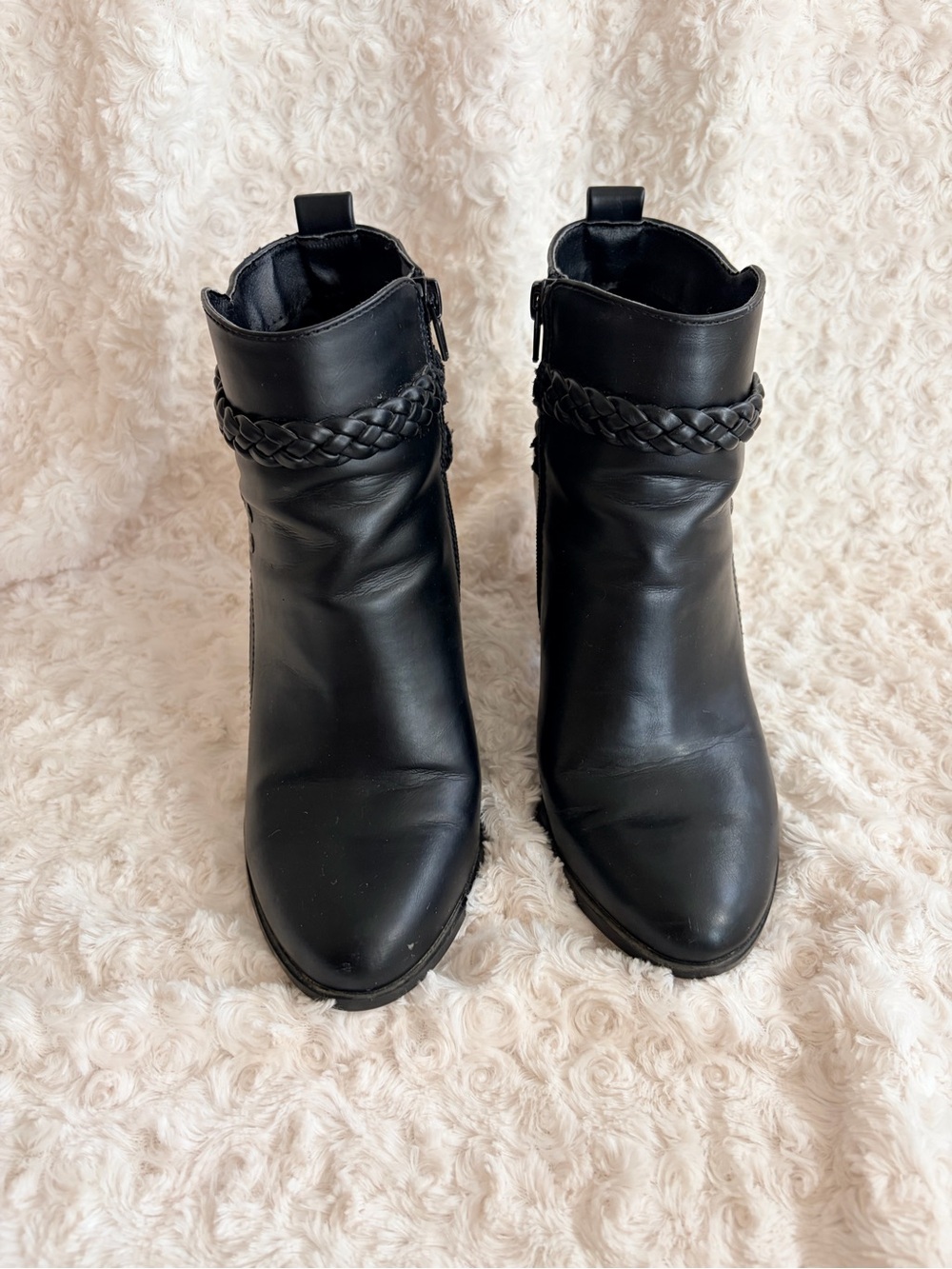 American Eagle By Payless Black Braided Strap Ankle Boots